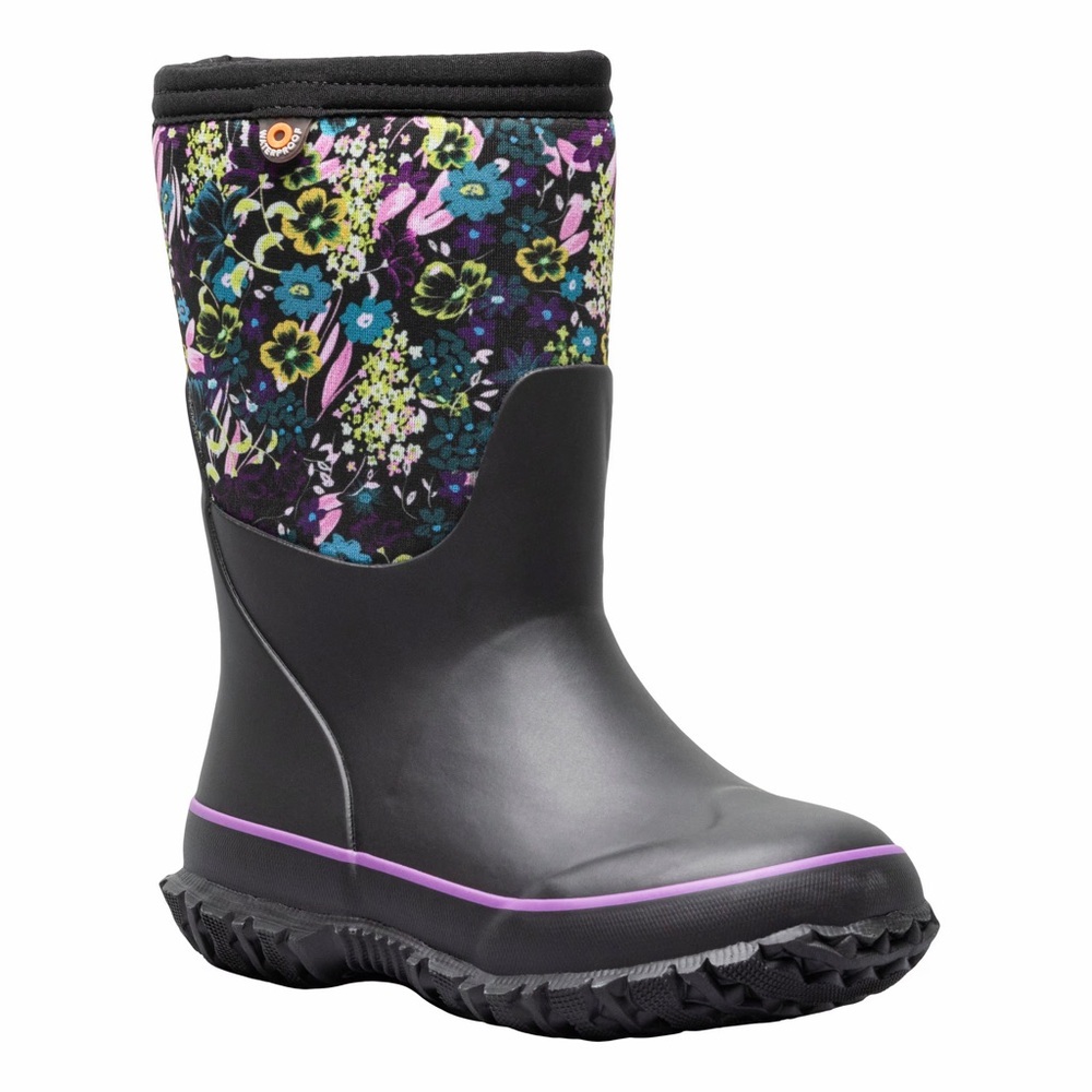 Bogs Youth girls Garden Stamp Waterproof winter Boots Black Floral Size 4